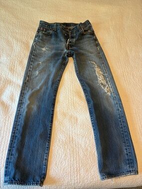 Levi's 501 Button Fly Men's Blue Straight-Leg Distressed Jeans